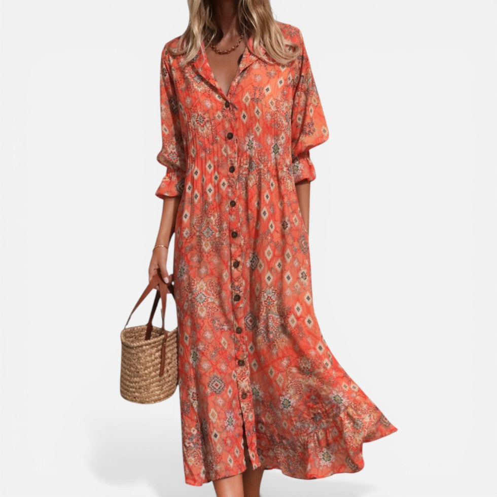 Erna | Damen Midikleid Florales Muster Knopfleiste – Blumenkleid Midi Sommer 2026