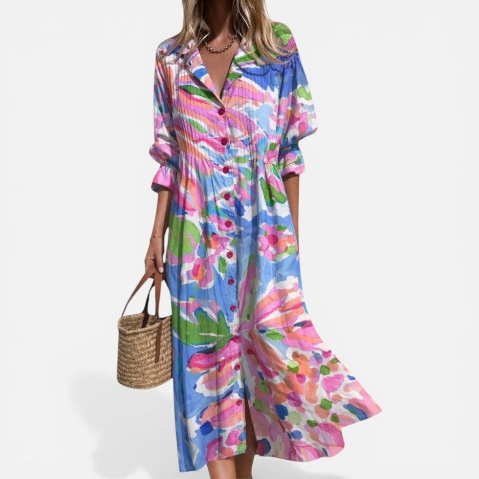 Erna | Damen Midikleid Florales Muster Knopfleiste – Blumenkleid Midi Sommer 2026