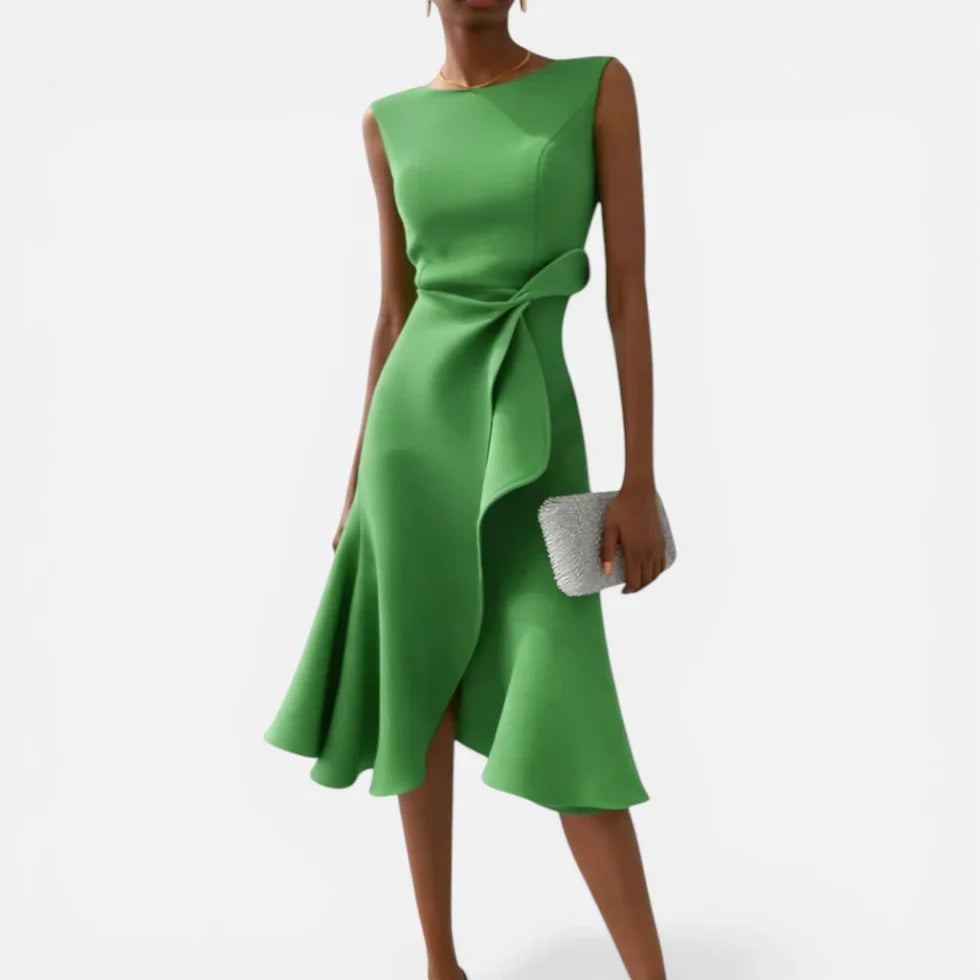 Midikleid Wickeloptik Ärmellos Rundhalsausschnitt