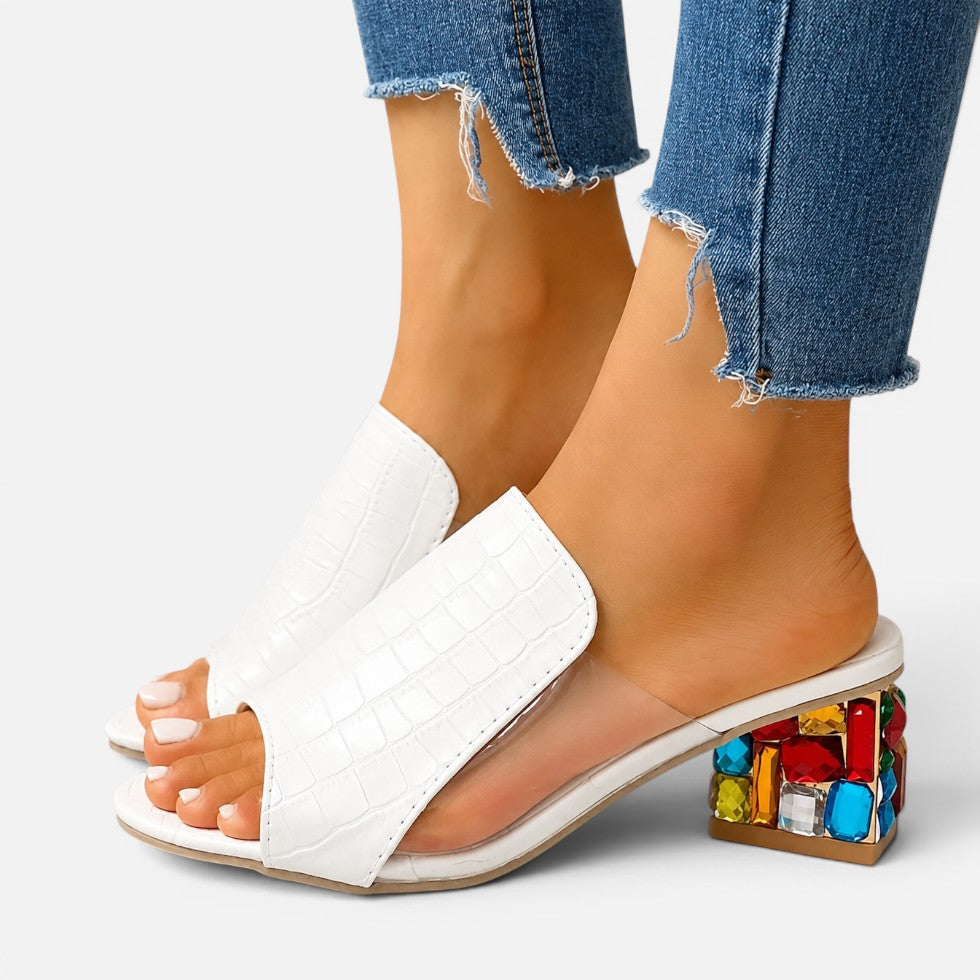 Pantoletten mit Schmuckabsatz und Transparentdetails