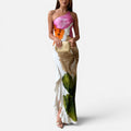 Damen Maxikleid asymmetrisch mit Blumenmuster