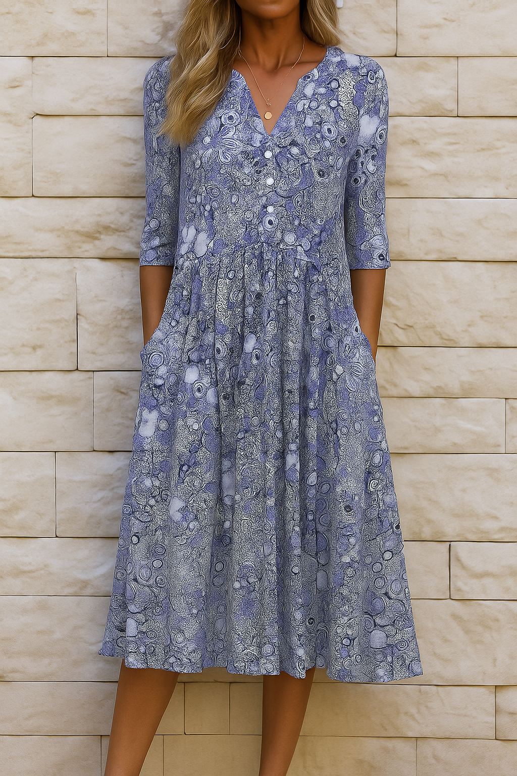 Damen V Ausschnitt Sommer Blumenmuster Midikleid