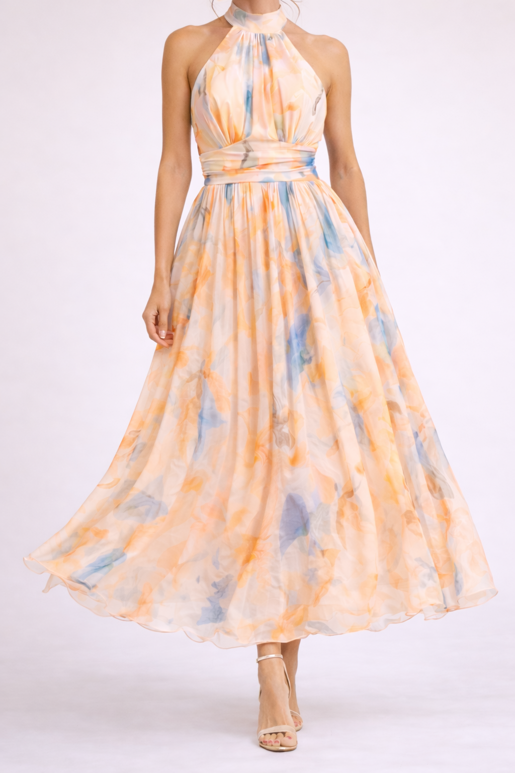 INGRID – NECKHOLDER-KLEID MIT AQUARELLMUSTER