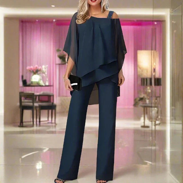 Chiffon set Damen | Elegantes Set mit Asymmetrie & Bewegungsfreiheit