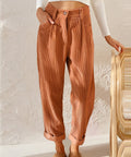 Cordhose Damen | High Waist Hose mit Bundfalten & Umschlagsaum