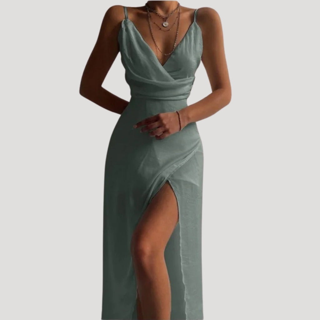 Greta | Damen Sommer Hochzeitsgast Maxikleid mit Schlitz