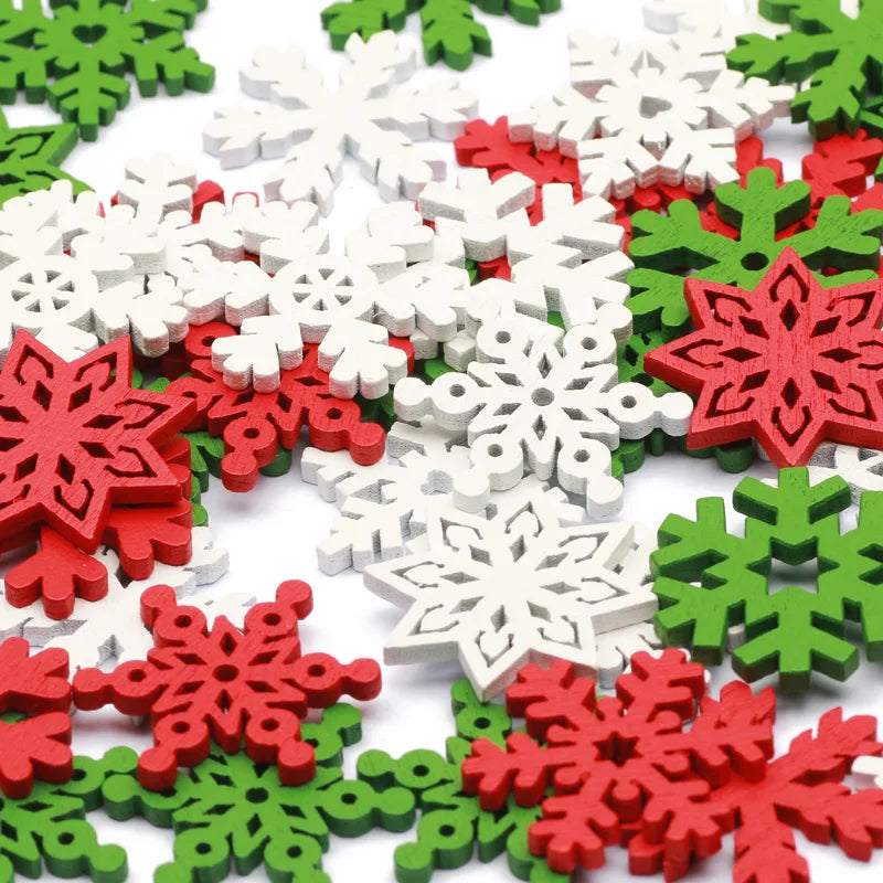 CraftyWinter | Weiße Schneeflocken-Ornamente aus Holz für den Weihnachtsbaum