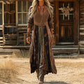 Serena | Damen Boho Maxikleid Langarm Patchwork Vintage