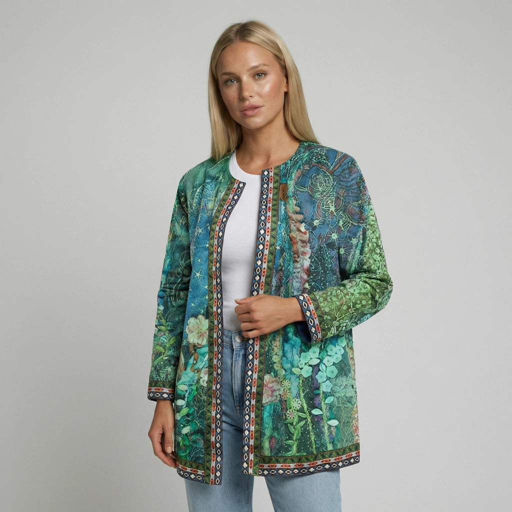 Leichte Casual Jacke für Damen ohne Kragen in Hüftlanger Passform