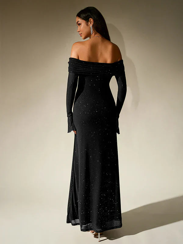 Damen Elegant Off Shoulder Maxi Abendkleid