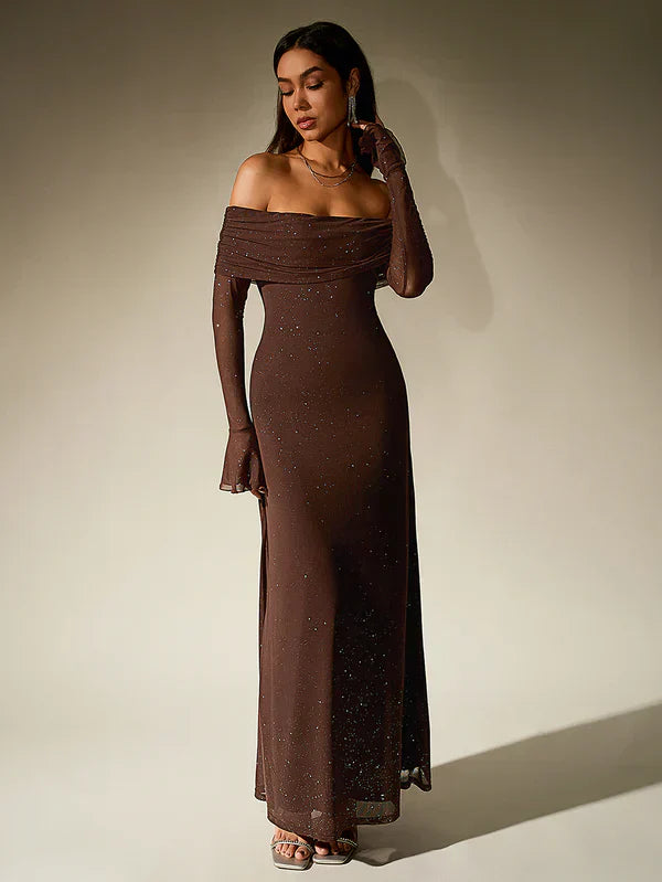 Damen Elegant Off Shoulder Maxi Abendkleid