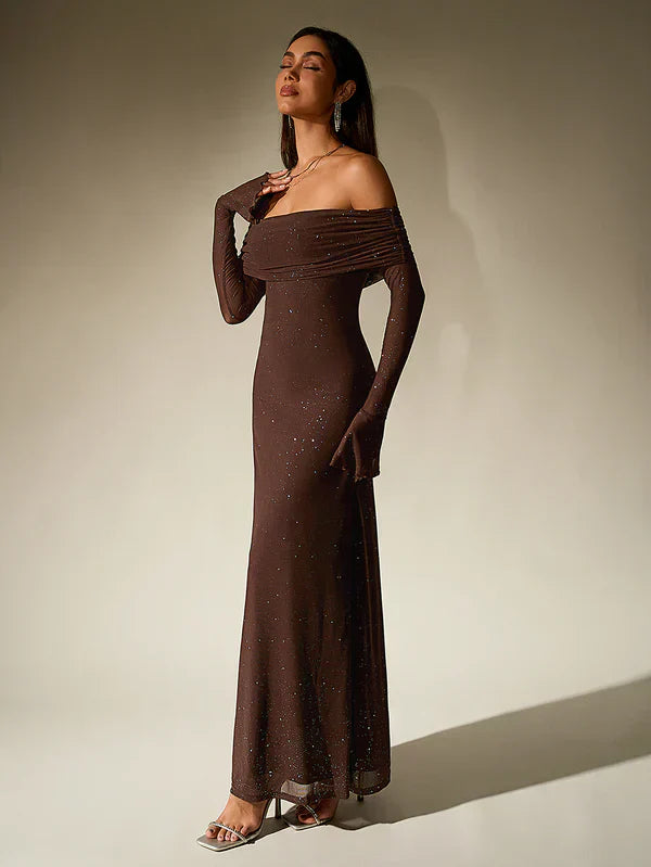 Damen Elegant Off Shoulder Maxi Abendkleid