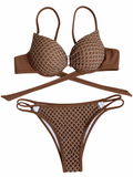 Damen Bikini Set | Netzstruktur-Overlay & Geformte Cups | Goldener Schmetterlingsclip