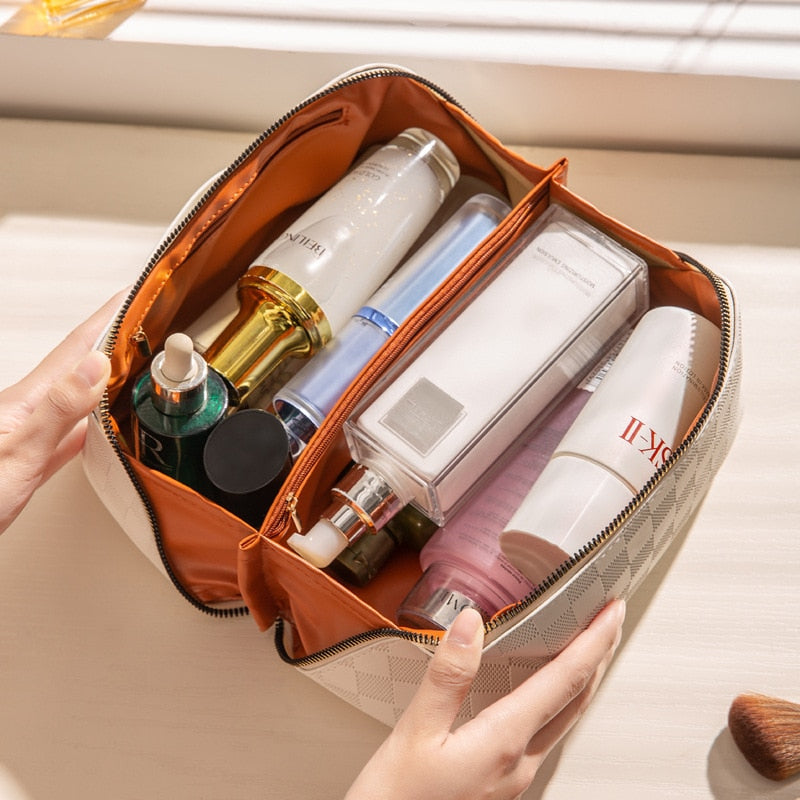 Damen-Reisekulturtasche, stilvolles Karomuster, strapazierfähiges Material