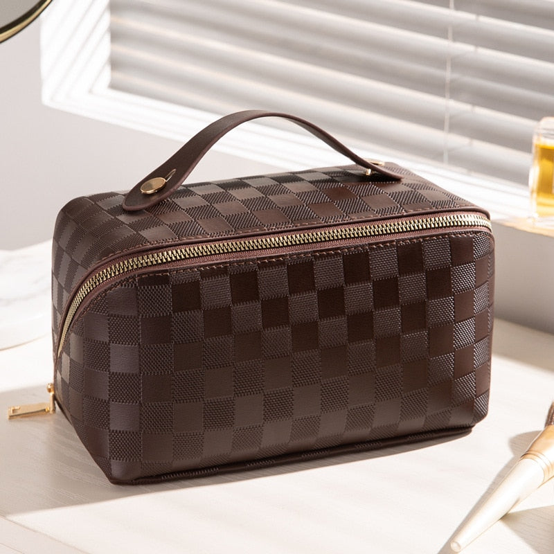 Damen-Reisekulturtasche, stilvolles Karomuster, strapazierfähiges Material