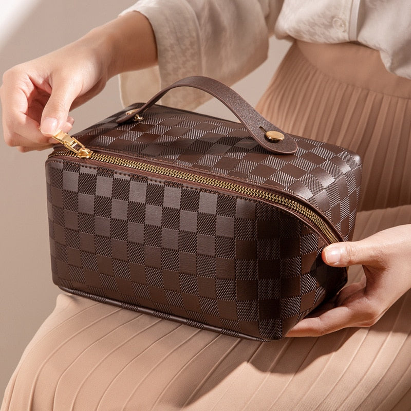 Damen-Reisekulturtasche, stilvolles Karomuster, strapazierfähiges Material