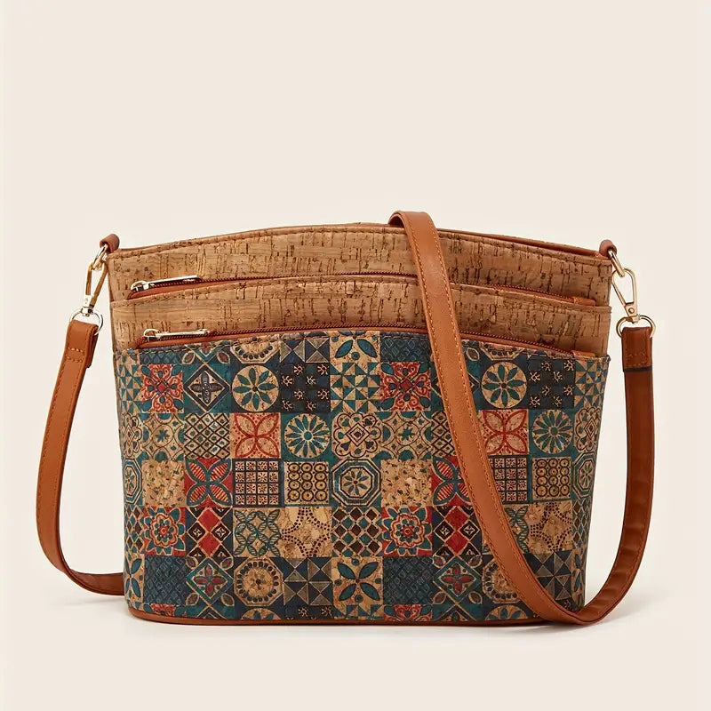 Damen-Schultertasche im Ethno-Stil aus PU-Leder