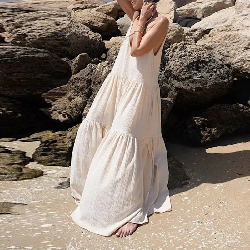 Damen V-Ausschnitt Sommer Maxi Kleid – Arielle