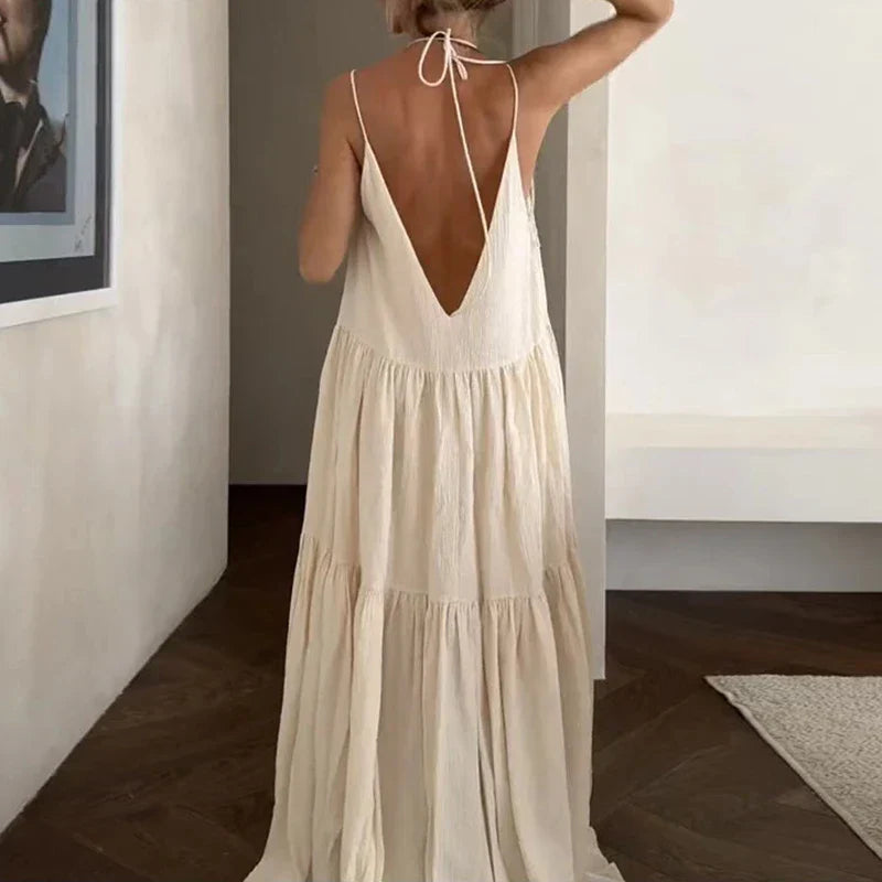 Damen V-Ausschnitt Sommer Maxi Kleid – Arielle