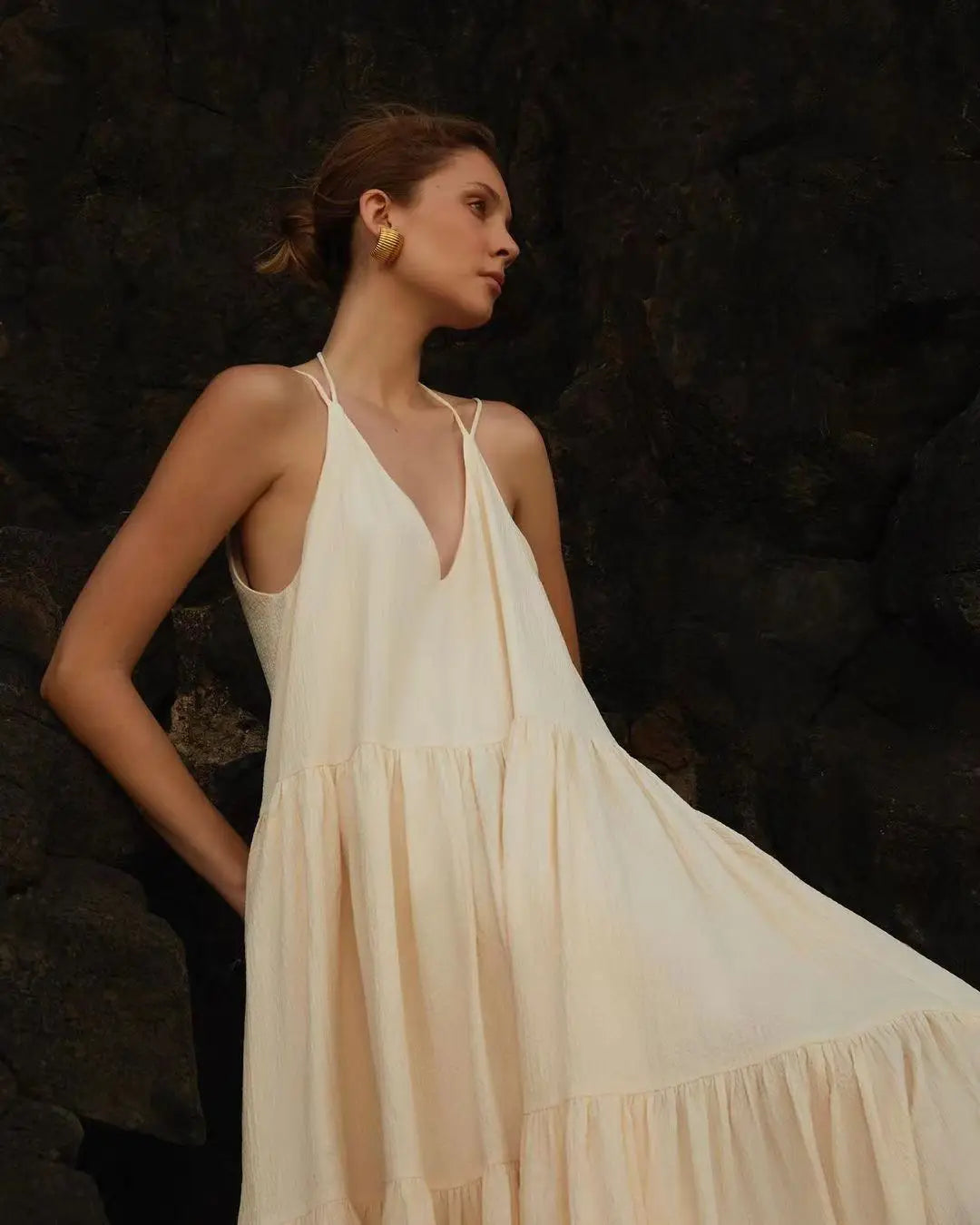 Damen V-Ausschnitt Sommer Maxi Kleid – Arielle