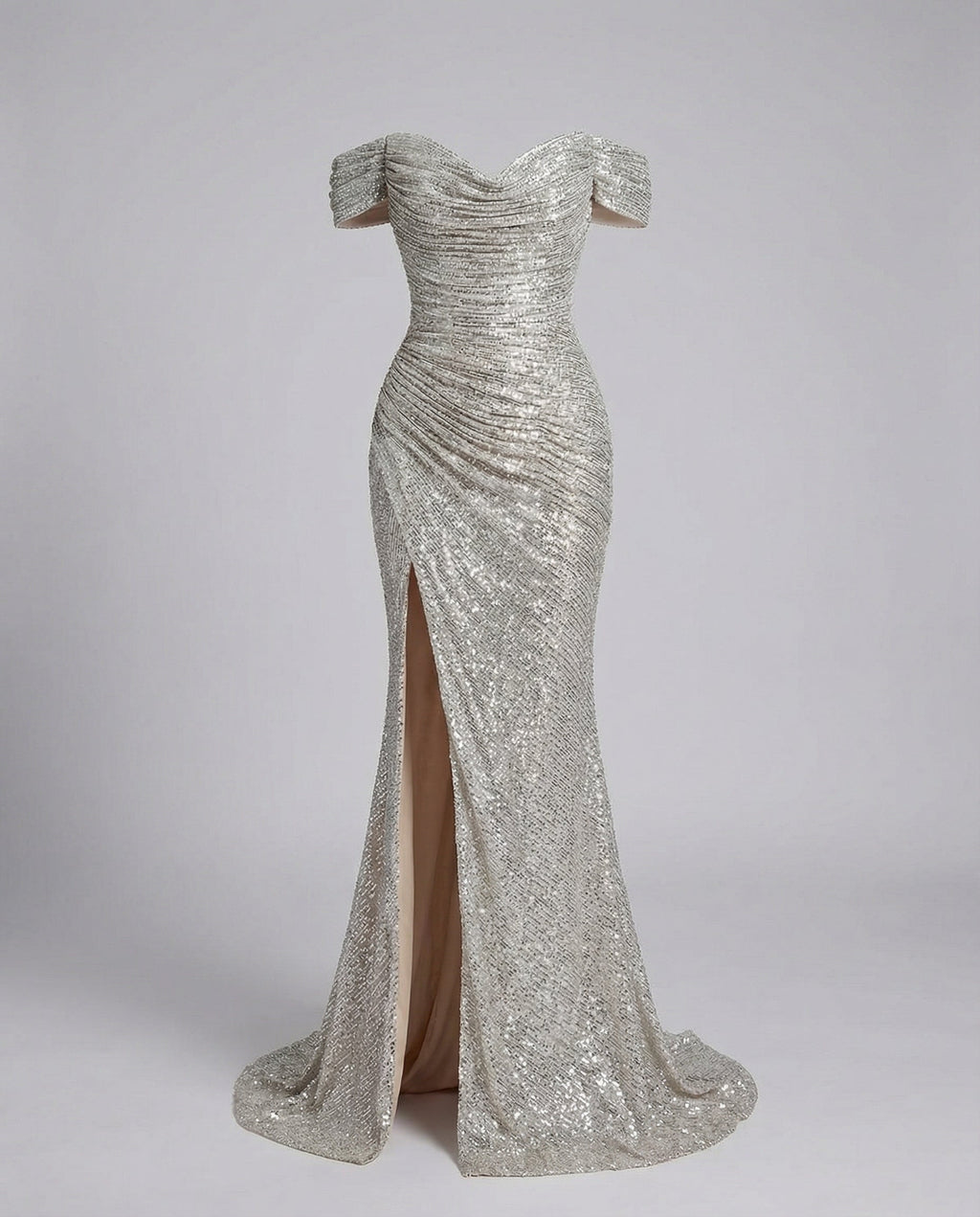 Damen Schulterfrei Hochzeitsgast Maxikleid