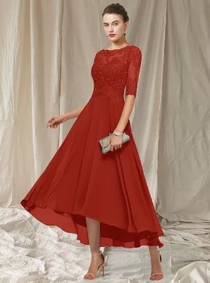 Damen Hochzeitsgast Midikleid knöchellang mit Spitze am Oberteil