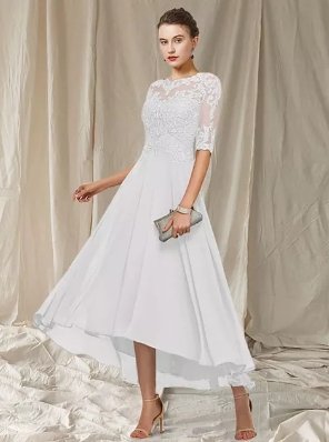 Damen Hochzeitsgast Midikleid knöchellang mit Spitze am Oberteil