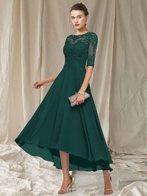 Damen Hochzeitsgast Midikleid knöchellang mit Spitze am Oberteil