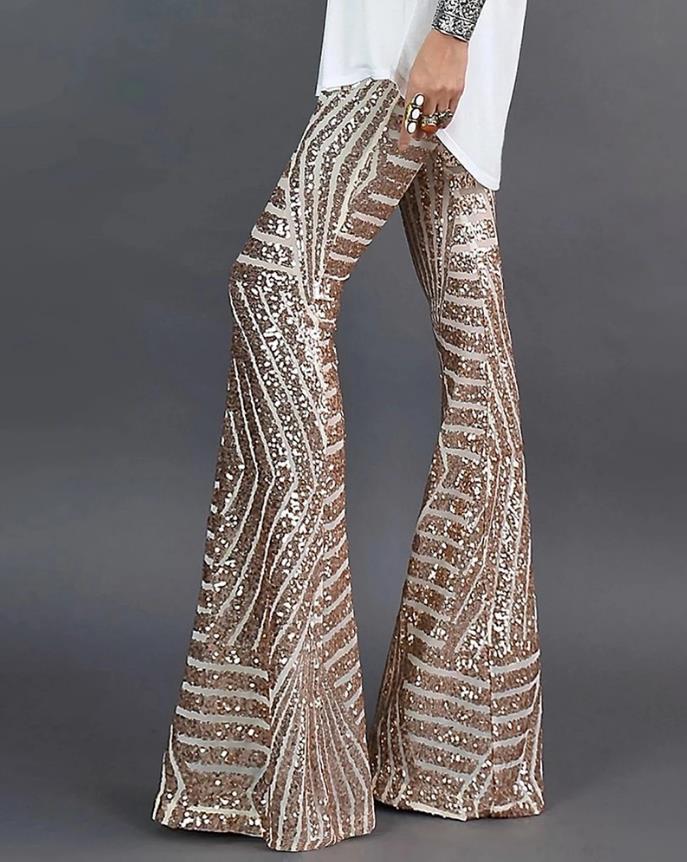 Damen Ausgestellte Paillettenhose Festlich Polyester Glänzend