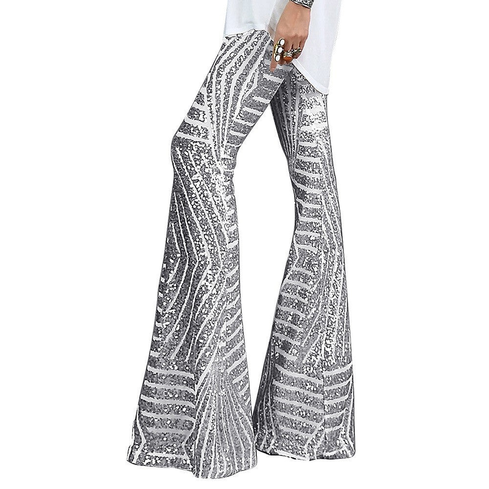 Damen Ausgestellte Paillettenhose Festlich Polyester Glänzend