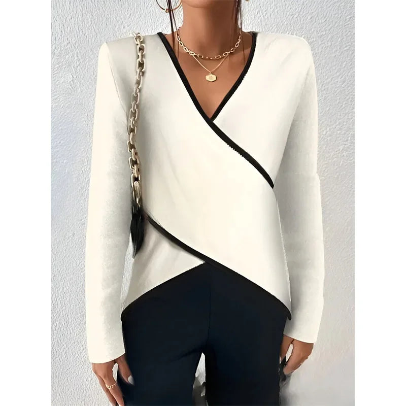 Damen Business Casual V-Ausschnitt Bluse