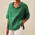 Damen V-Ausschnitt Leinen Sommer Bluse