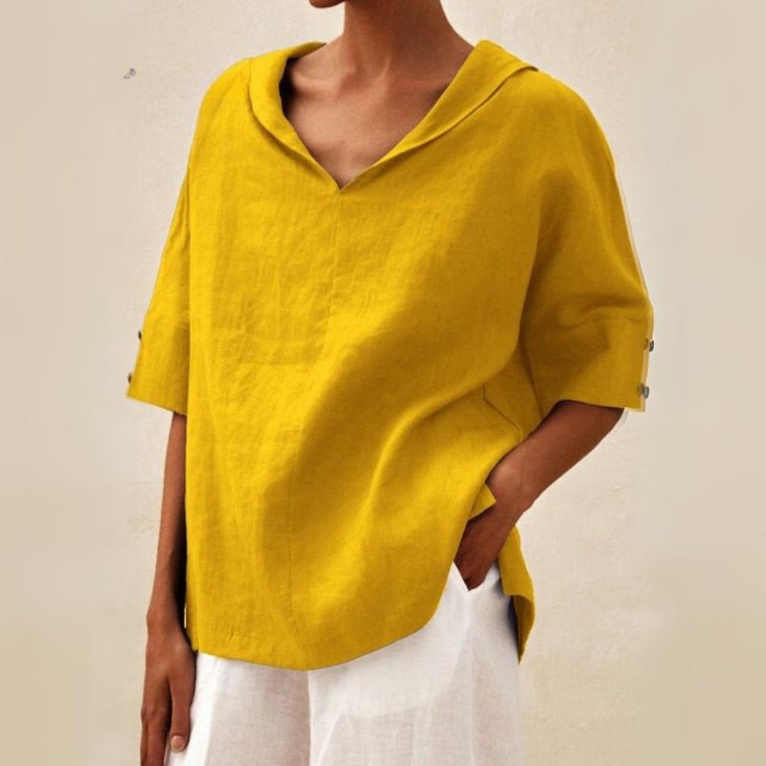 Damen V-Ausschnitt Leinen Sommer Bluse