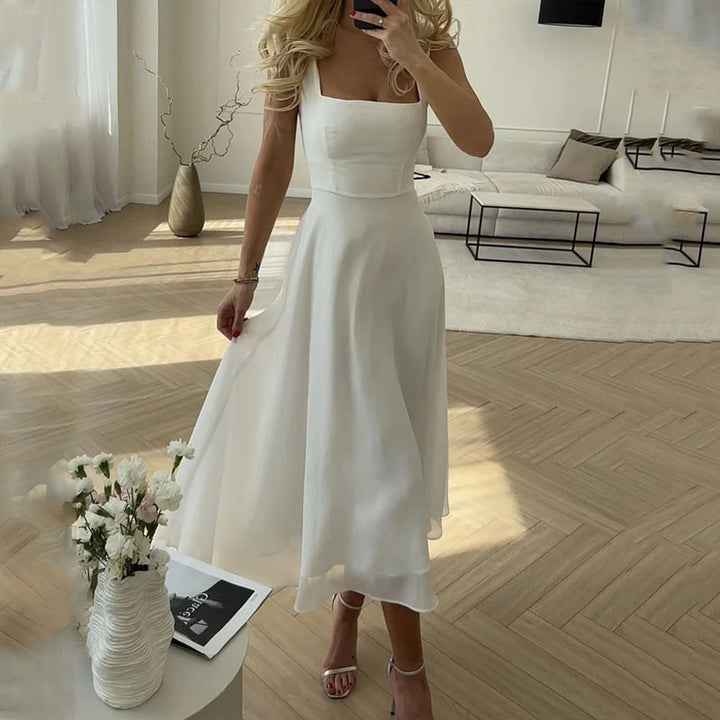 Damen Hochzeitsgast Midikleid mit eckigem Ausschnitt