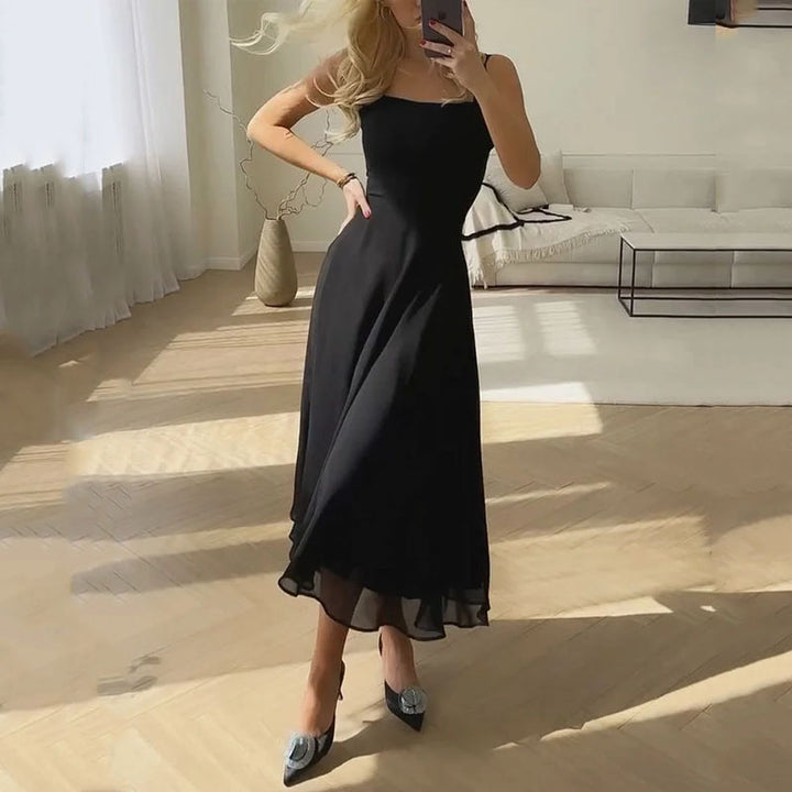 Damen Hochzeitsgast Midikleid mit eckigem Ausschnitt