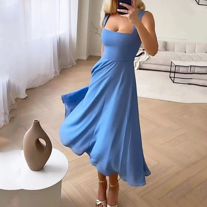 Damen Hochzeitsgast Midikleid mit eckigem Ausschnitt