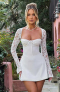Damen Mini Hochzeitsgast Kleid mit Lange Spitzenärmel