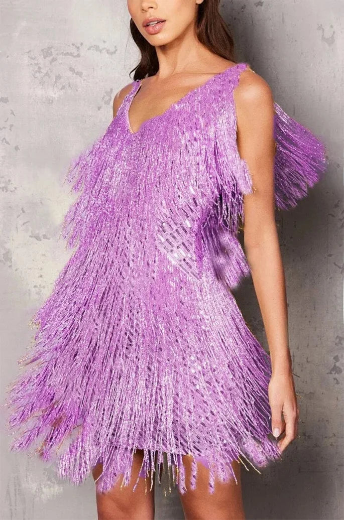 Damen Cocktailkleid A-Linie Festlich Fransen Pailletten