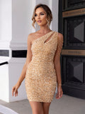 Damen Einseitiges Pailletten-Minikleid Glamouröses Design