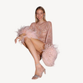 Damen Elegantes Abendkleid Festliche Pailletten Federdetails