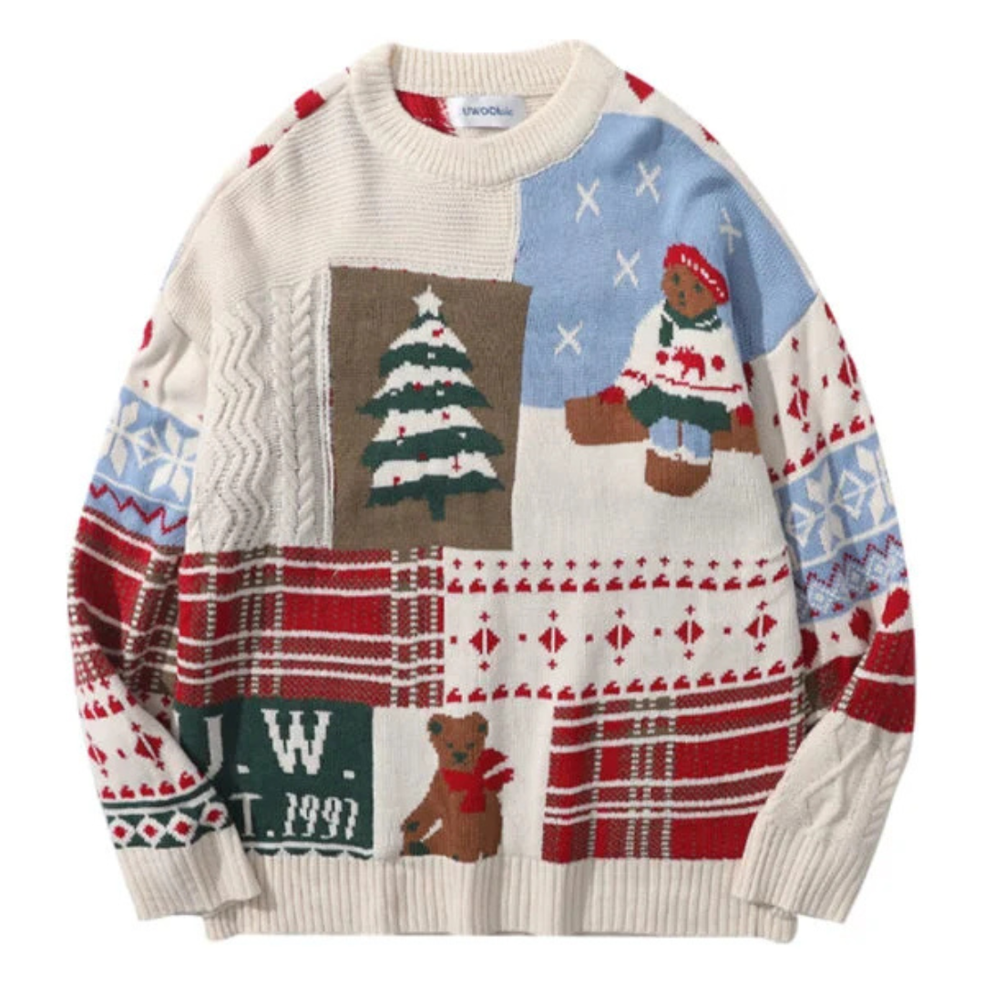 Damen Festlicher Weihnachtspullover Bärenmotiv Gemütlicher Strick