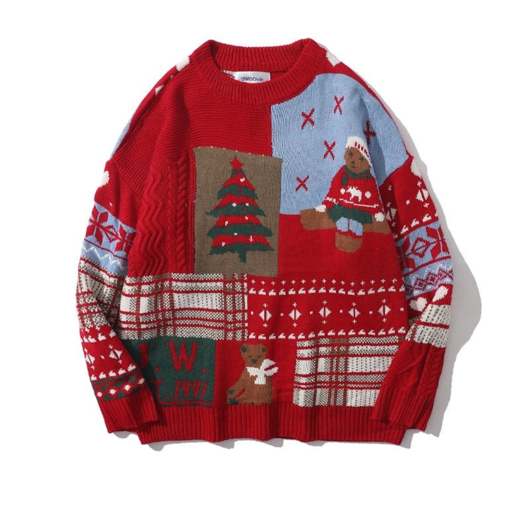 Damen Festlicher Weihnachtspullover Bärenmotiv Gemütlicher Strick