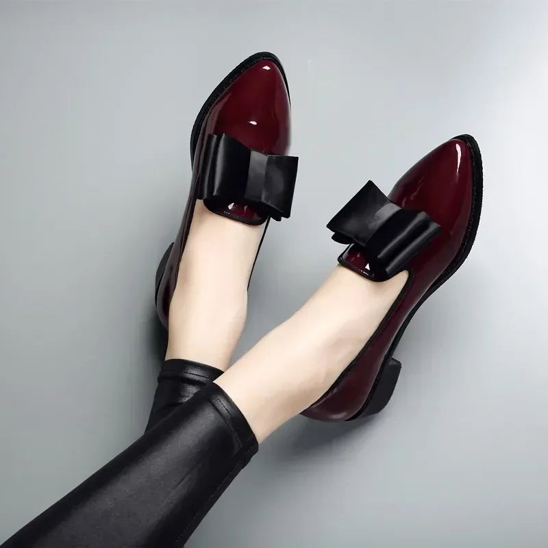 Damen Glänzende Orthopädische Loafer mit Blockabsatz