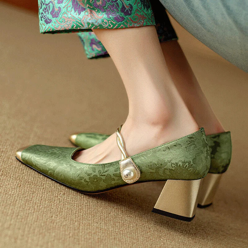 Damen Slip-On Absatz Mary Jane Pumps