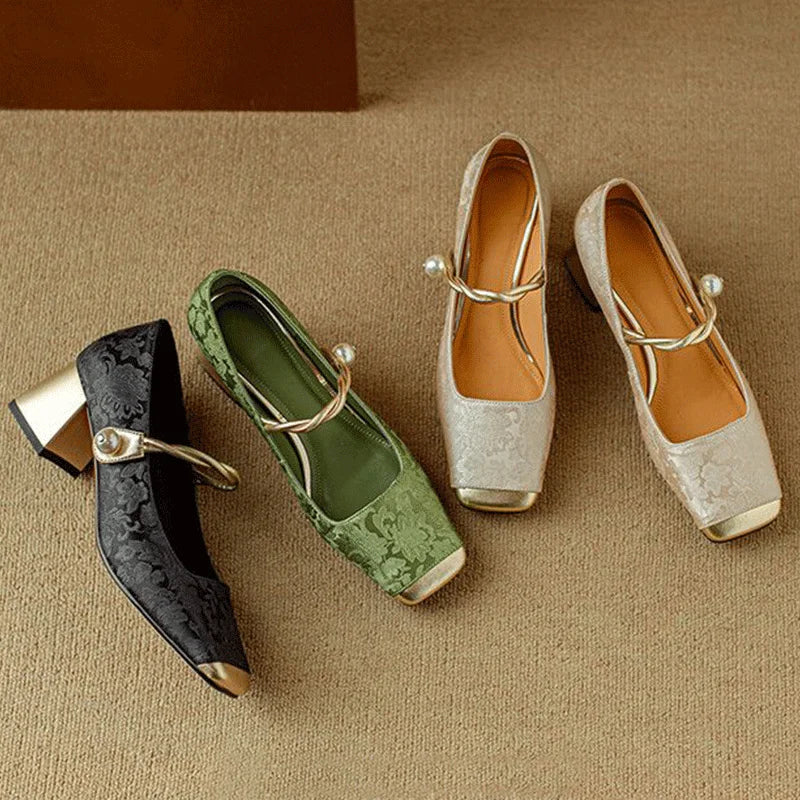 Damen Slip-On Absatz Mary Jane Pumps
