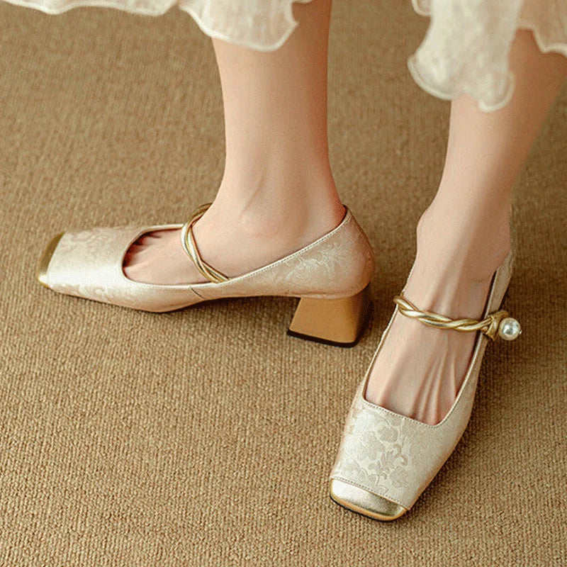 Damen Slip-On Absatz Mary Jane Pumps