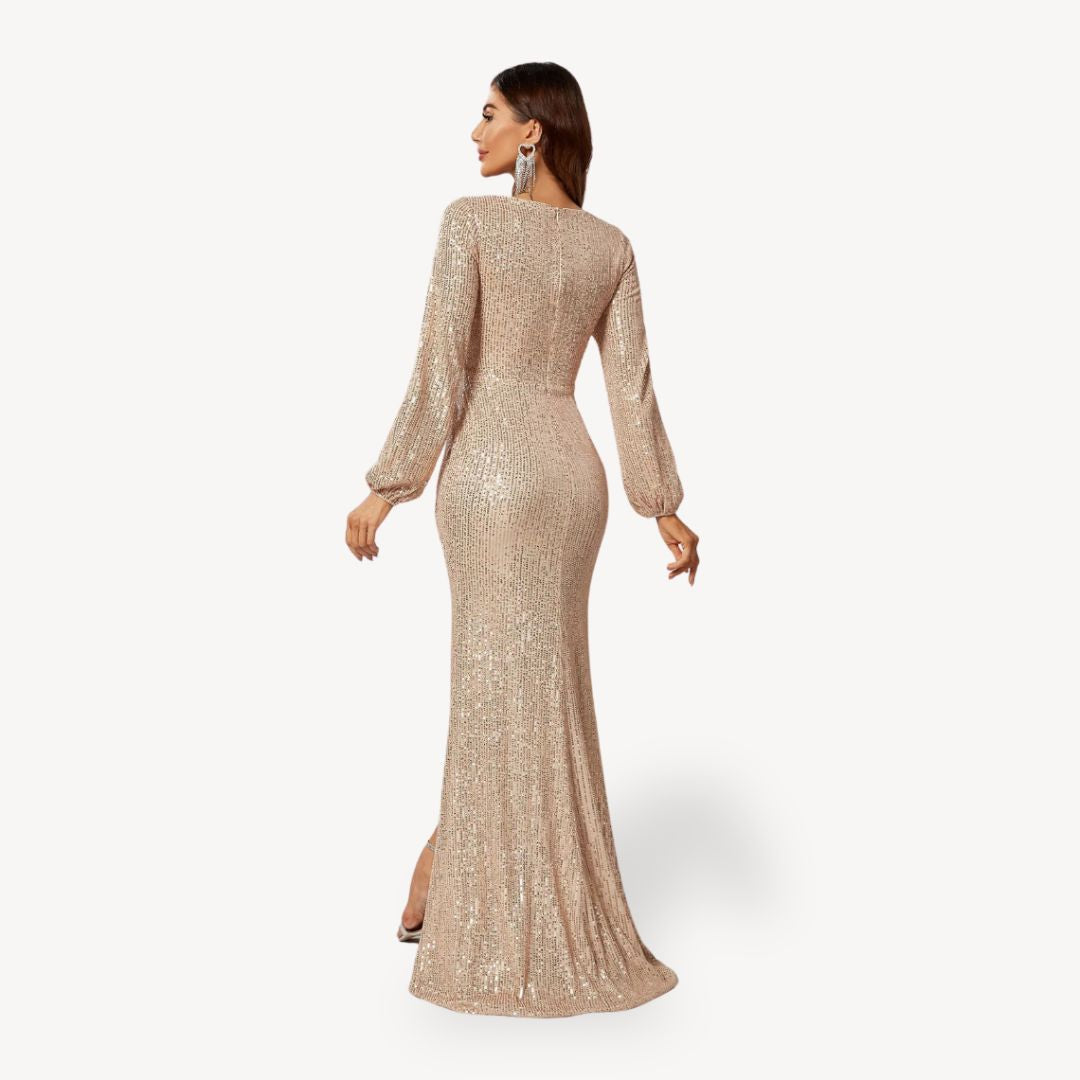 Damen Maxi Kleid Glamour Pailletten Elegant