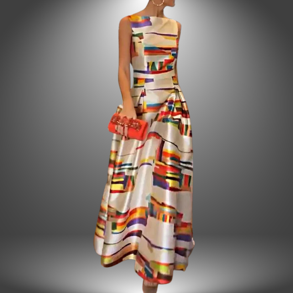 Damen Maxi Abendkleid mit Geometrischem Muster