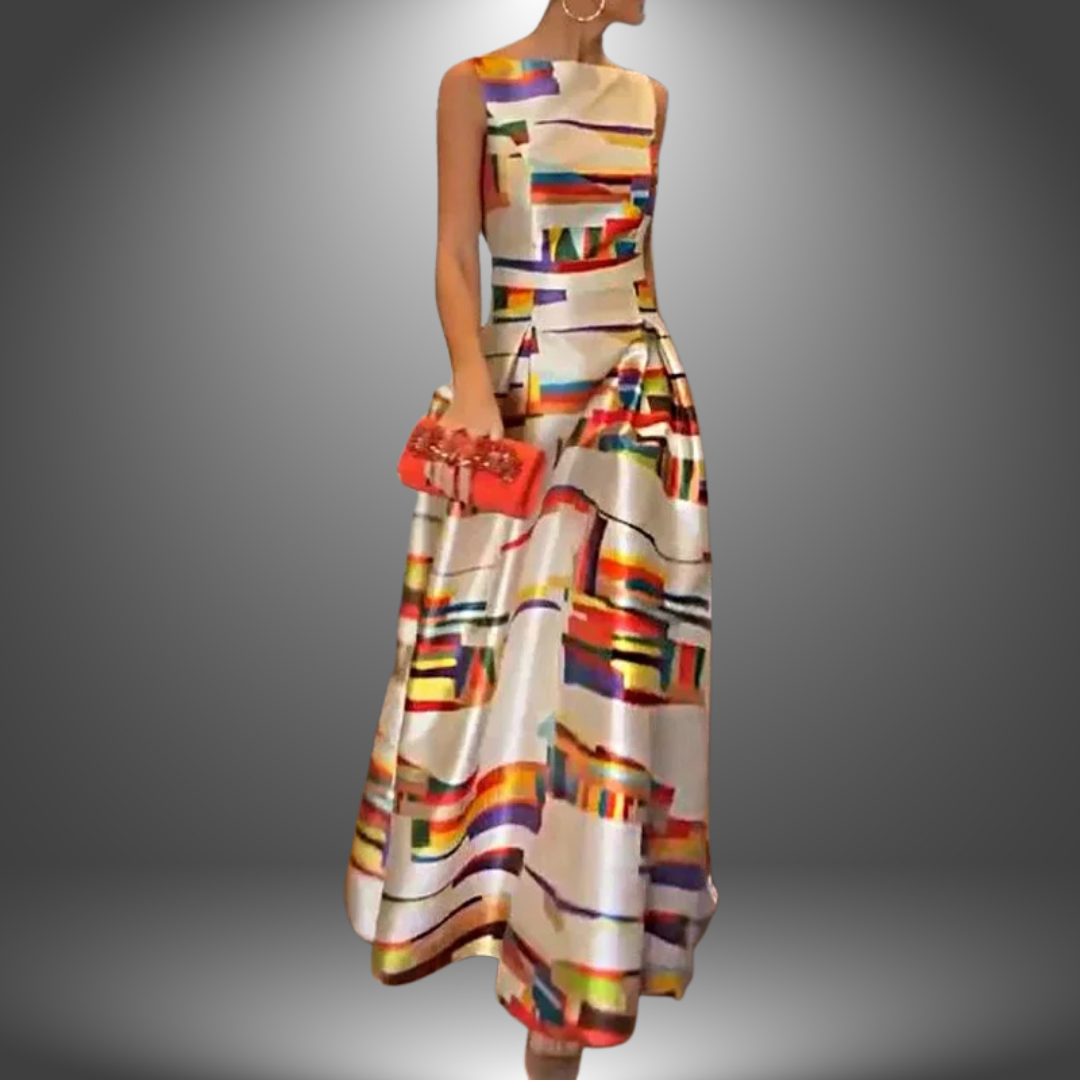 Damen Maxi Abendkleid mit Geometrischem Muster