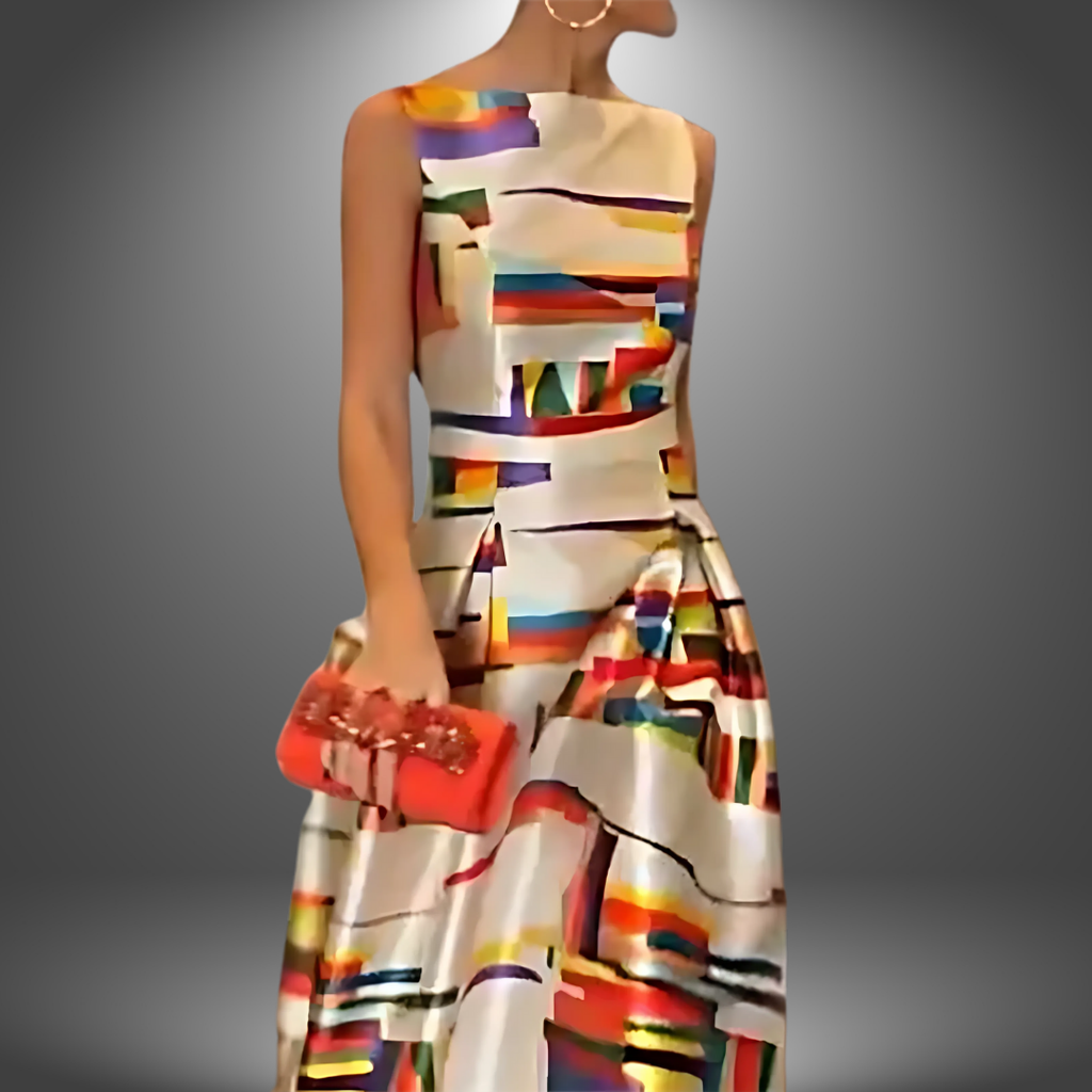 Damen Maxi Abendkleid mit Geometrischem Muster